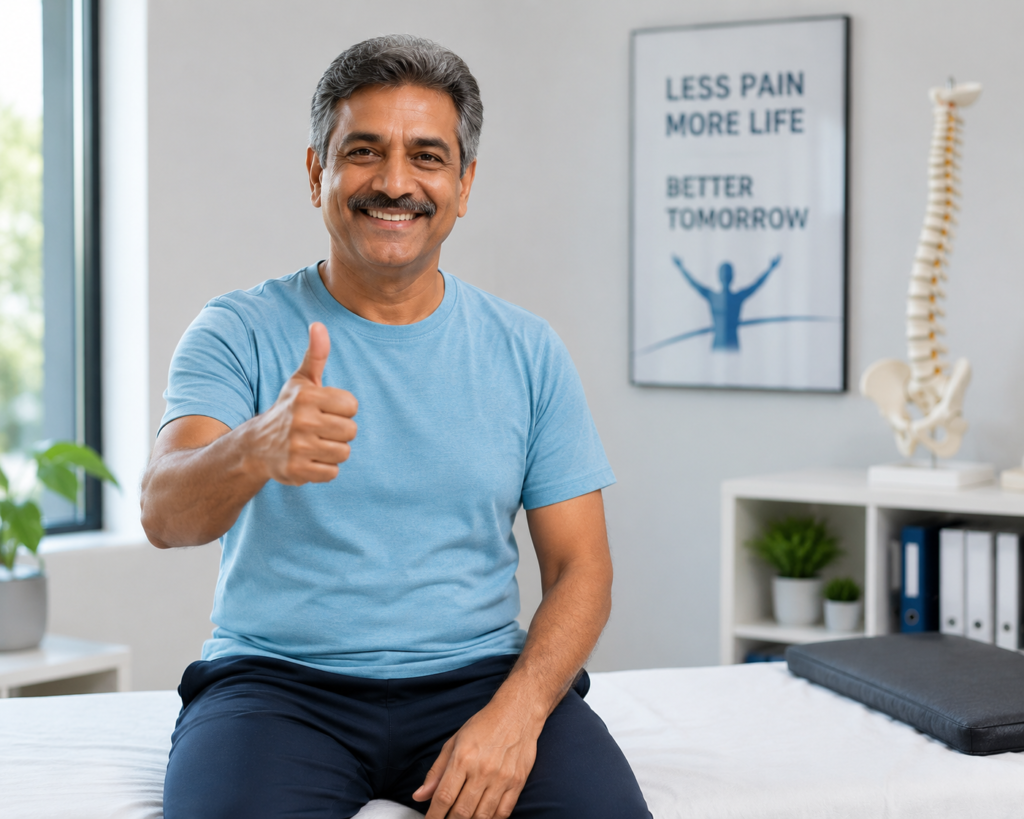 happy patient after endoscopic spine surgery