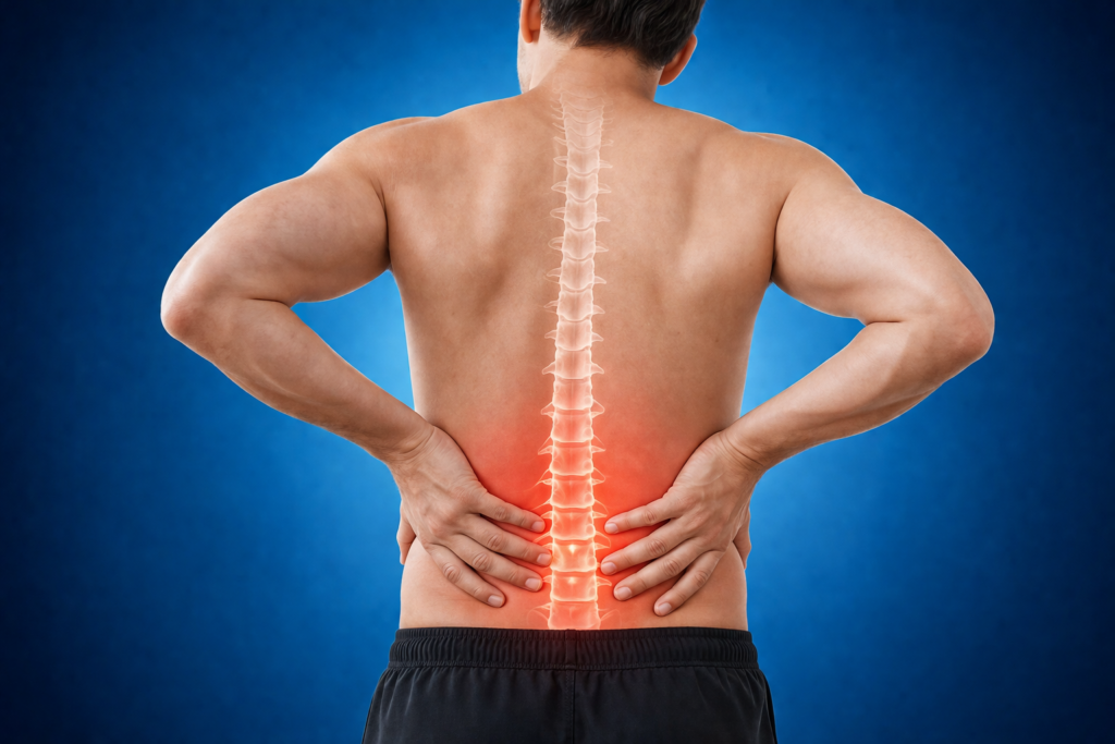 Back pain and leg pain due to thoracic disc